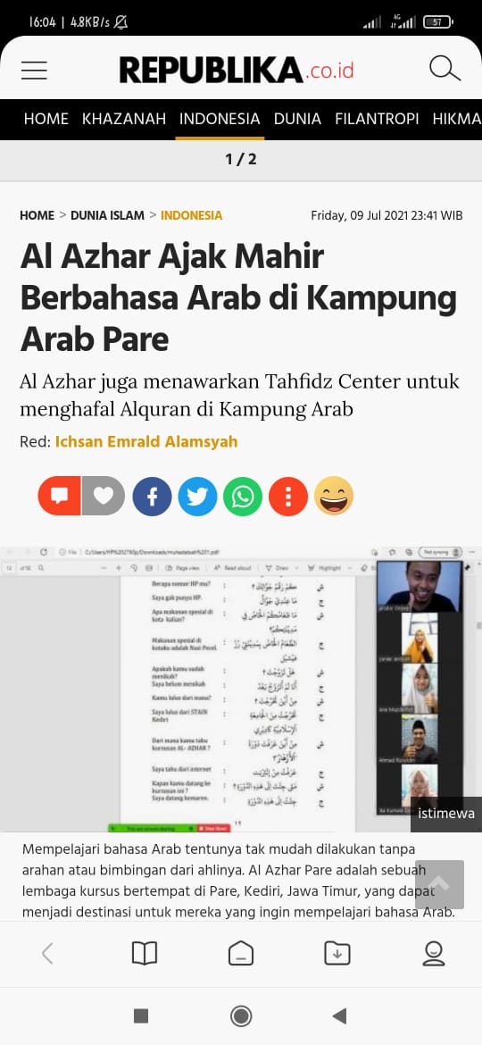 Liputan Media Tes TOAFL Al Azhar Pare